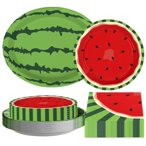 Greencian 150Pcs Watermelon Red Green Melon Party Decorations Serves 50