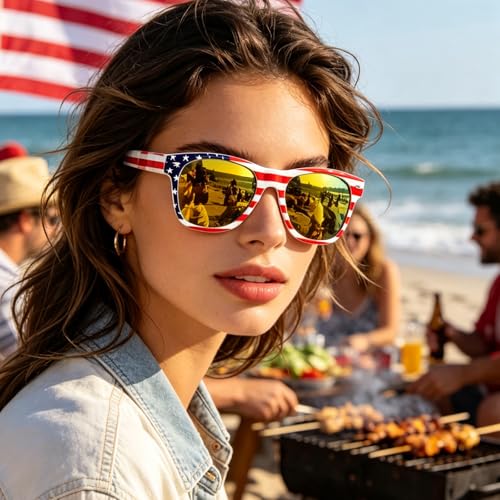 Image of 12 Pack American Flag Sunglasses Bulk for Adult Classic Patriot 4th of July Glasses UV400 Protection