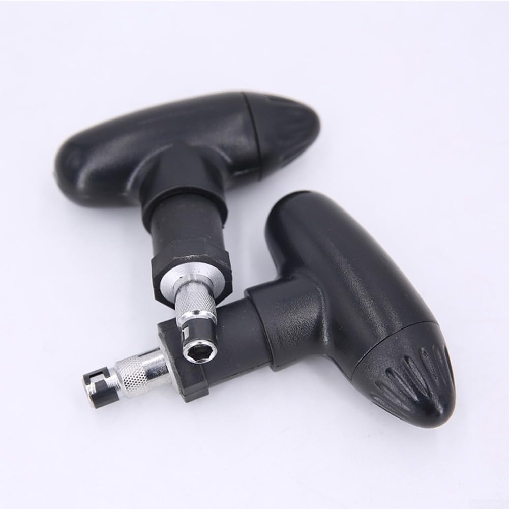 Chiave a cricchetto con manico in plastica e punta a 2 rebbi, in acciaio inox, design compatto, colore nero