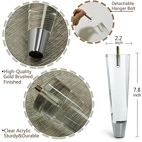 Jerever Acrylic Furniture Legs Replacement Sofa Feet Cabinet Modern Clear Decor Diy Legs Tapered Style Set Of 4 Chrome (7.8Inch) #TOP3