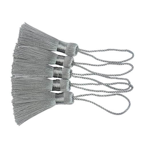 Image of 20Pcs 4.3 Inch Mini Craft Tassels for Earrings, DIY Crafts(Light Grey) | Handmade soft terylene, 2-inch cord loop, small Chinese knot-for earrings, bookmarks, tags, souvenirs and DIY crafts.