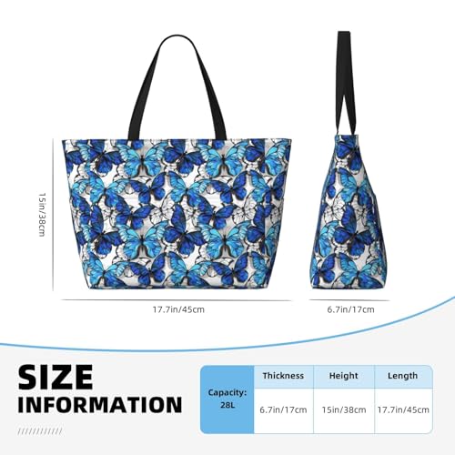 Large Beach Bags Water-resistant Sandproof - Blue and White Butterflies Cute Beach Tote Bags for Women with Zipper2