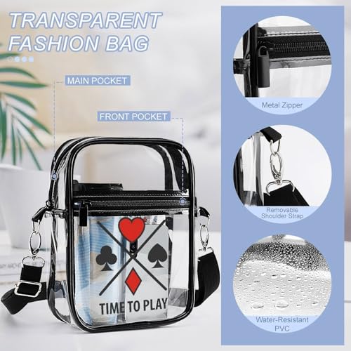 Poker Symbols Time to Play Clear Crossbody Bag Stadium Bag Adjustable Side Shoulder Bags Messenger Bag with 2 Compartments4