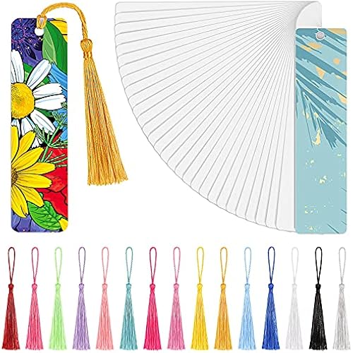 Tenare 80 Pcs Sublimation Blank Bookmarks Metal Heat Transfer Aluminum Bookmarks Bulk with Hole and Colorful Tassels for School Birthday Wedding DIY Projects and Gift Tag