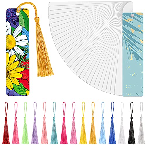 Tenare 30 Pieces Sublimation Blank Bookmarks Metal Heat Transfer Aluminum Bookmarks Bulk with Hole and Colorful Tassels for School Birthday Wedding DIY Projects and Gift Tag by Tenare - Used condition - US$12.02
