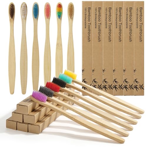 Vicloon Brosse à Dent Bambou, Lot de 12 Adulte Brosses à Dents Souple, Brosse à Dents de Voyage Écologique, Poils Souples en Fibre de Charbon Végétal...
