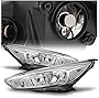 M-AUTO Headlight Assembly with 4 PRE-ASSEMBLED 6000K LED BULBS Compatible with 2015 2016 2017 Ford Focus 4-Door, OE Style Chrome Housing Clear Lens Clear Corner Left&Right Headlamps