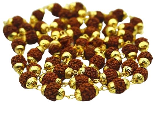 108 Beads Big Rudraksha Mala in Gold Cap AAA+ Rated Rare 5 Mukhi Rudraksha Mala Original Certified 5 Face Ruthratcham Malai for Men & Women 5 मुखी रुद्राक्ष माला