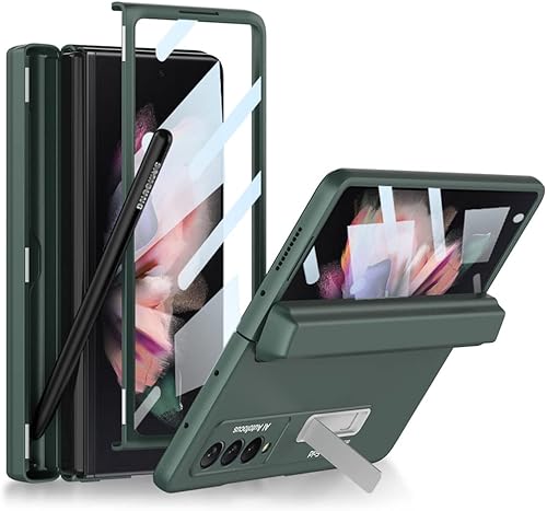 Funda de teléfono para Samsung Galaxy Z Fold 3 5G con soporte para bolígrafo S y soporte de protección completa 360, protector de pantalla integrado