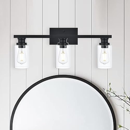 Miniatura 8 de VINLUZ Lámpara de pared industrial para interiores de 4 luces, color negro, con pantalla de cristal transparente, lámpara de pared clásica para