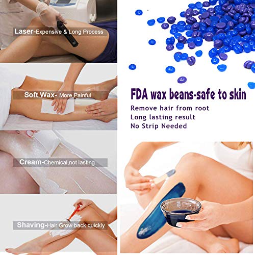 Waxing Kit for Women, Home Waxing Kit for Eyebrow,Armpit, Leg,Bikini, Wax warmer with 4 Bags Painless Hard Wax Beans Hair Removal Kit