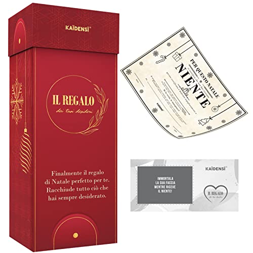 Per questo Natale rendi memorabile la tua presenza Natalizia con un regalo d'eccezione😂! Consigliabile per persone ironiche! Cosa ci sarà all'interno? Un Assegno? Un biglietto aereo o forse crociera in vista? Lascia che aprano delicatamente il cofanetto per scoprire l'elegante pergamena che certifica il nulla! Esattamente niente.