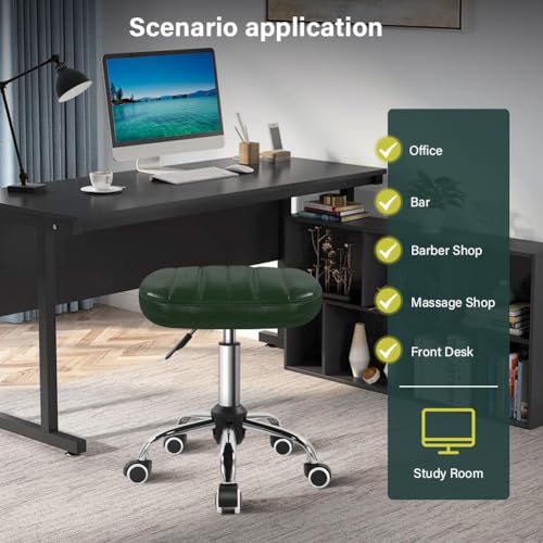 Image of BFTOU Minimalist Square Swivel Stool with Wheel for Work SPA Shop Massage Height-Adjustable and Cost-Effective Rolling Stool Chair (Green)