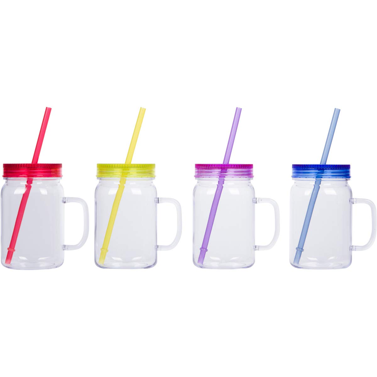 Zephyr Goods Plastic Mason Jars with Handles, Lids and Straws | 12 oz Plastic Tumblers with Straw | Set of 4 | Drinking Mason Jar Mugs | Great Cups for Kids , Adults and Grandparents