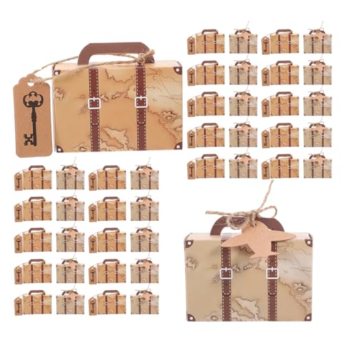 SMASOLO Lot de 60 Mini Boîtes à Dragées de Valise Vintage, Papier Kraft Couleur Jaune Rétro, Dimensions 8,1 X 5,6 X 3 Cm, Coffrets Présents pour Mariage...