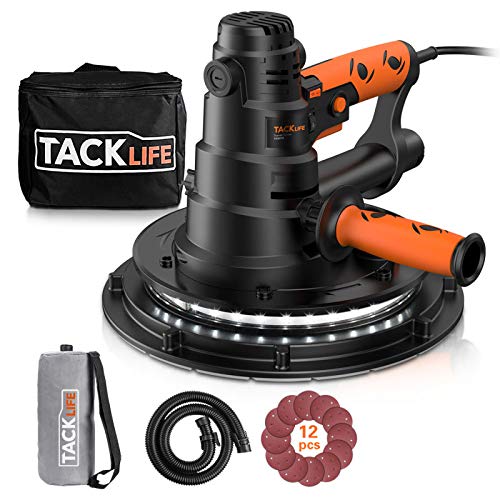 TACKLIFE Handheld Drywall Sander, Automatic Vacuum System & LED Light, 12 Pcs Sanding