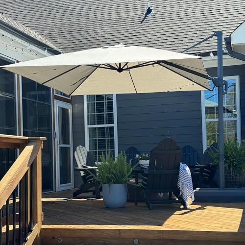 PURPLE LEAF 10 FT Cantilever Patio Umbrella Outdoor Aluminum Offset Square Umbrella with 3 Years Fade Resistance Recycled Fabric and 360-degree Rotation for Deck Pool Garden, Pebble Grey