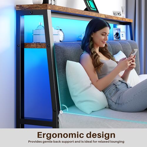 Image of Homkdom Full Size Bed Frame with Headboard & Charging Station