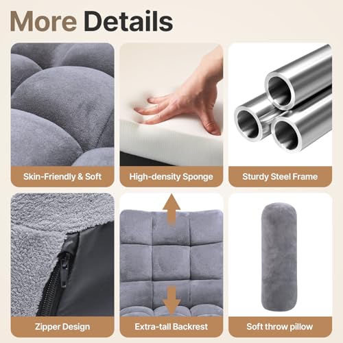 Image of HOPERAN Adjustable Floor Chair, 6-Poistion High-Back Floor Gaming Sofa Chair with Back Support, Folding Floor Chair for Adults, Couch Recliner, Floor Meditation Chair, Comfy Foldable Floor Seat, Grey