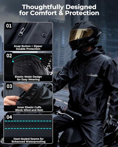 Image of ISABRELLA Raincoat for Men Waterproof, Heavy Duty Rain Suit with Reflective Strips, Breathable and Durable Rain Jacket and Pants Set for Motorcycle, Fishing, Hiking and Outdoor Work (XL)