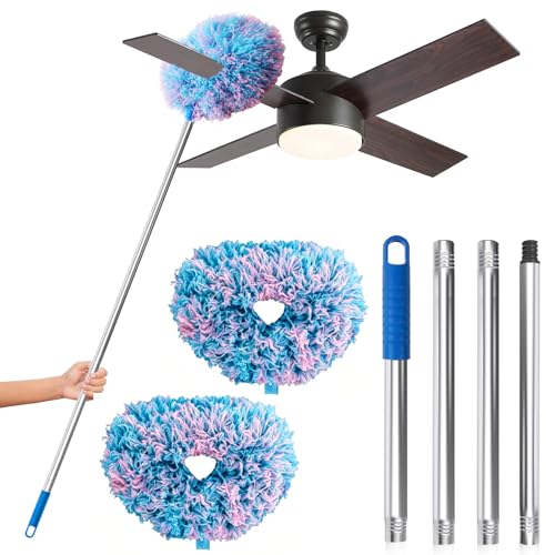 Image of DRQ Ceiling Fan Cleaner Duster, 2 Pack Reusable Microfiber Duster with Extension Pole, 13 to 50 Inch Fan Blade Cleaner, Removable Dusters for Cleaning Walls Bookshelves Door Window Top (Blue Pink)
