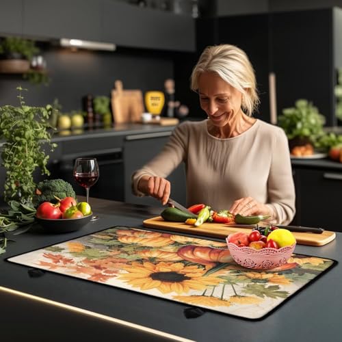 Image of Glass Ceramic Top Stove Cover Anti-Scratch Universal Induction Cooktop Protector Mat for Electric Stove with Non-Slip Rubber Backing, 29 x 21 Inch, Fall Pumpkin Sunflower Maple Leaf Print