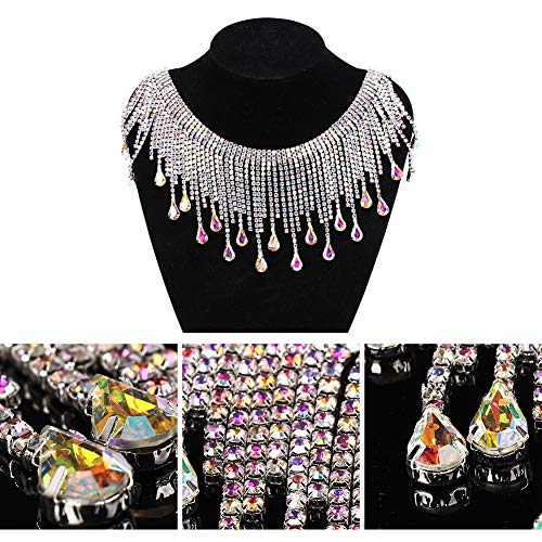 Strass aparando roupas apliques Strass de strass, corrente de borla de costura(,8.5cm wide silver AB