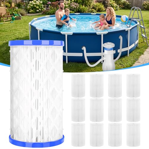 Universal Pool Filter Cartridge Type A/C or III 12 Pack Reusable Replacement for Above Ground Pools High-Efficiency Filtration Easy to Clean Fits Most Cartridge Filter Pumps (1.9 Inner Hole)