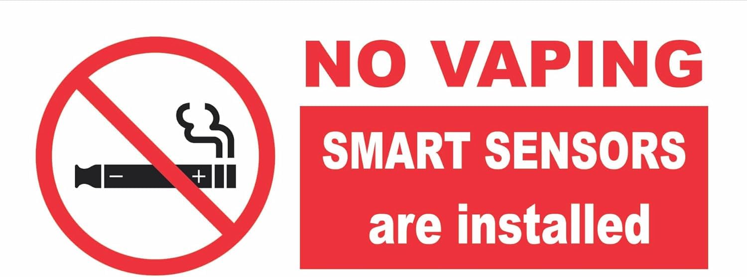 Warning No Vaping Smart Sensors Are Installed Sign Self Adhesive Gloss Sticker 165mm x 65mm New V*