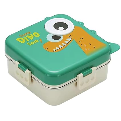 Baby Bucket 1190ml 5 Compartments Stainless Steel Lunch Box with Spoon and Salad Cup for Kids ? (Green)