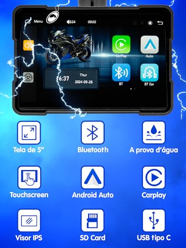 H-Tech Multimidia para Moto e Jet Ski 5'' a Prova D'Água HM-500 com Tela Touchscreen IPS, Bluetoo