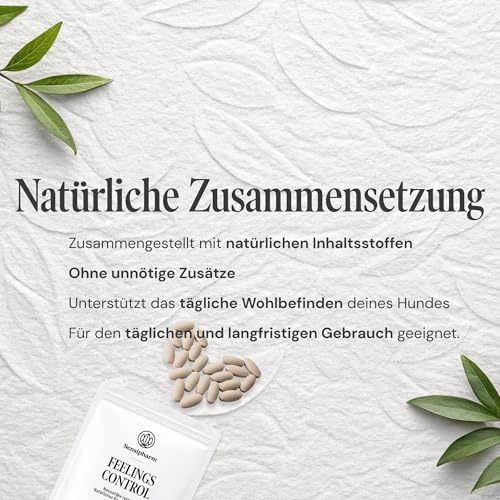 Feelings Control - Beruhigungsmittel für Hunde bei Angst, Stress & Unruhe - natürliche Anti-Stress Beruhigungstabletten bei Reisen, Feuerwerk & Nervosität - 90 Tabletten à 1000 mg - Sensipharm