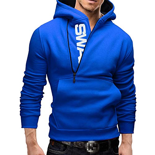 SFYZY Suéter de Contraste con Cremallera Lateral de Letra de Moda para Hombre Sudadera con Capucha, de Corte Ajustado, con Media Cremallera