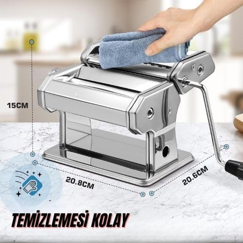 Erişte Kesme,Makarna Yapma Makinesi, 180 Silindirli Farklı Kalınlık Seviyesi, Silindir ve Kesici ile 2'si 1 Arada Makarna Yapıcı, Spagetti, Fettuccini, Lazanya veya Mantı Yapma Makinesi