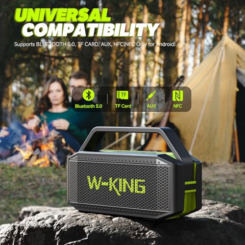Image of Portable Bluetooth Speaker 100W(Peak) Loud with Deep Bass, W-KING IPX6 Waterproof Speakers Bluetooth Wireless, 60W Ex-large Passive Radiator /40H /EQ /Dual Pairing /TF /AUX, Party Big Large Outdoor Boombox