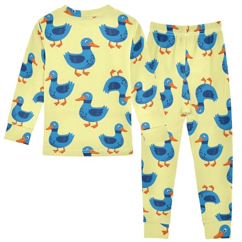 Pajama Sets Long Sleeve Blue Ducks on Yellow Soft Comfy Sleepwear 2 Piece PJS 3-8T3