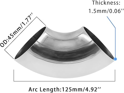 Miniatura 9 de Codo de escape de acero inoxidable, codo de curva de mandril de 90, grosor TTZEZE de 0.059 in, material SUS304, tubo de escape de codo para tubo de