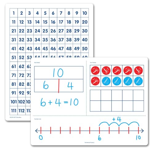 EAI Education Numerical Fluency & 120 Chart Flexible Dry-Erase Boards - Set of 10