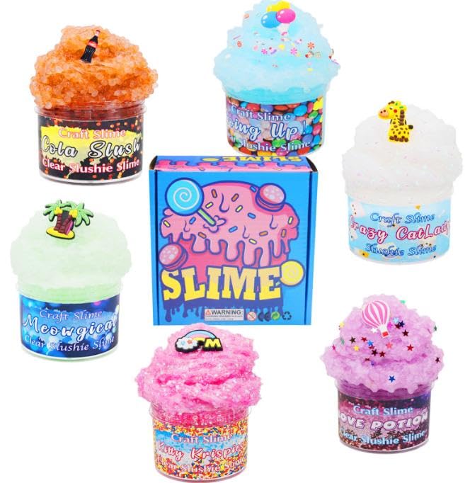 PurfexCloud Slime Kit for Kids, 6 Pack (70ml Each) & Accessories – Cloud Slime or Icy Slush Slime Kit, Non-Sticky Soft Butter Stretchy Slime – Stress Relief Toy Gift for Boys & Girls