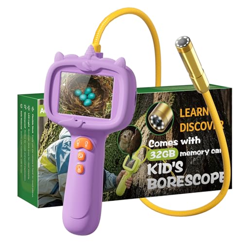 Kids Borescope Toys Camera with Light for 4-10 Years Old Boys Girls Birthday Gift 32GB Type-C Rechargeable STEM Science Educational Toy Snake Scope Camera for Outdoor Camping Nature Exploration