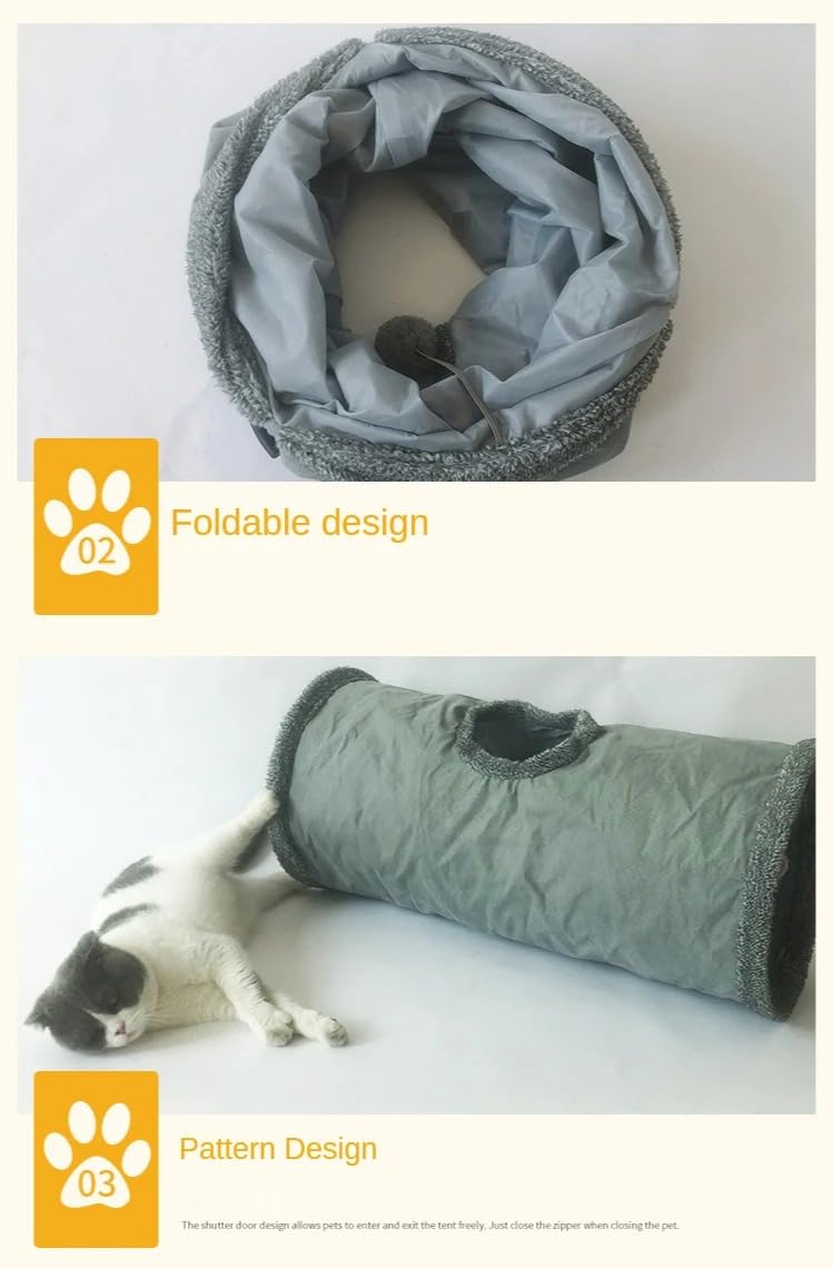 Tunnel Pliable pour Chat Tube De Jeu pour Chaton 30x30cm pour Grands Chats Chiens Lapins avec Balle Jouets pour Chats 2 Trous en Daim Jouets pour Animaux De Compagnie avec Balle
