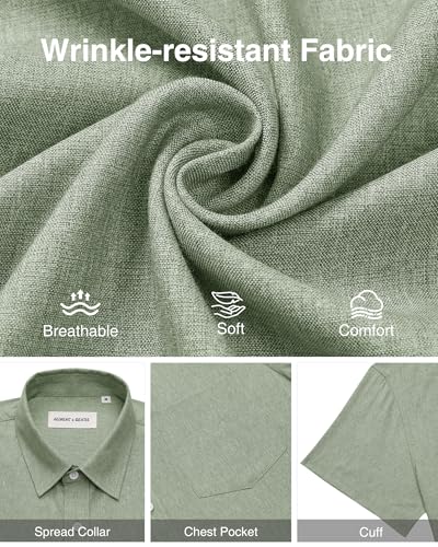 Image of Alimens & Gentle Mens Linen Shirts Short Sleeve Button Down Shirts Wrinkle Free Casual Vacation Beach Summer Tops
