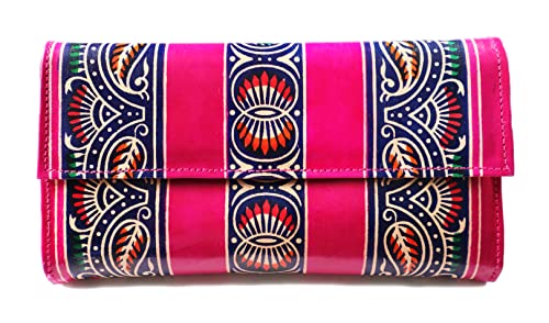 Niharika Collections Shantiniketan Pure Leather Batik Kalka Painted Women’s Clutch Purse 9 Inch