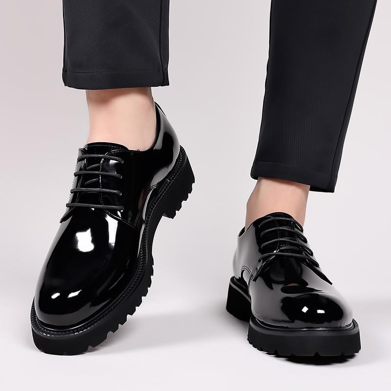 Men's Polishing Patent Leather Chunky Platform Oxford Low Heels Fashion Anti-Slip Lug Sole Business Shoes Classic Office Brogues2