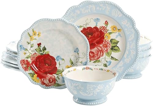 KARPHA El juego de vajilla de 12 piezas incluye plato de cena plato de ensalada cuenco