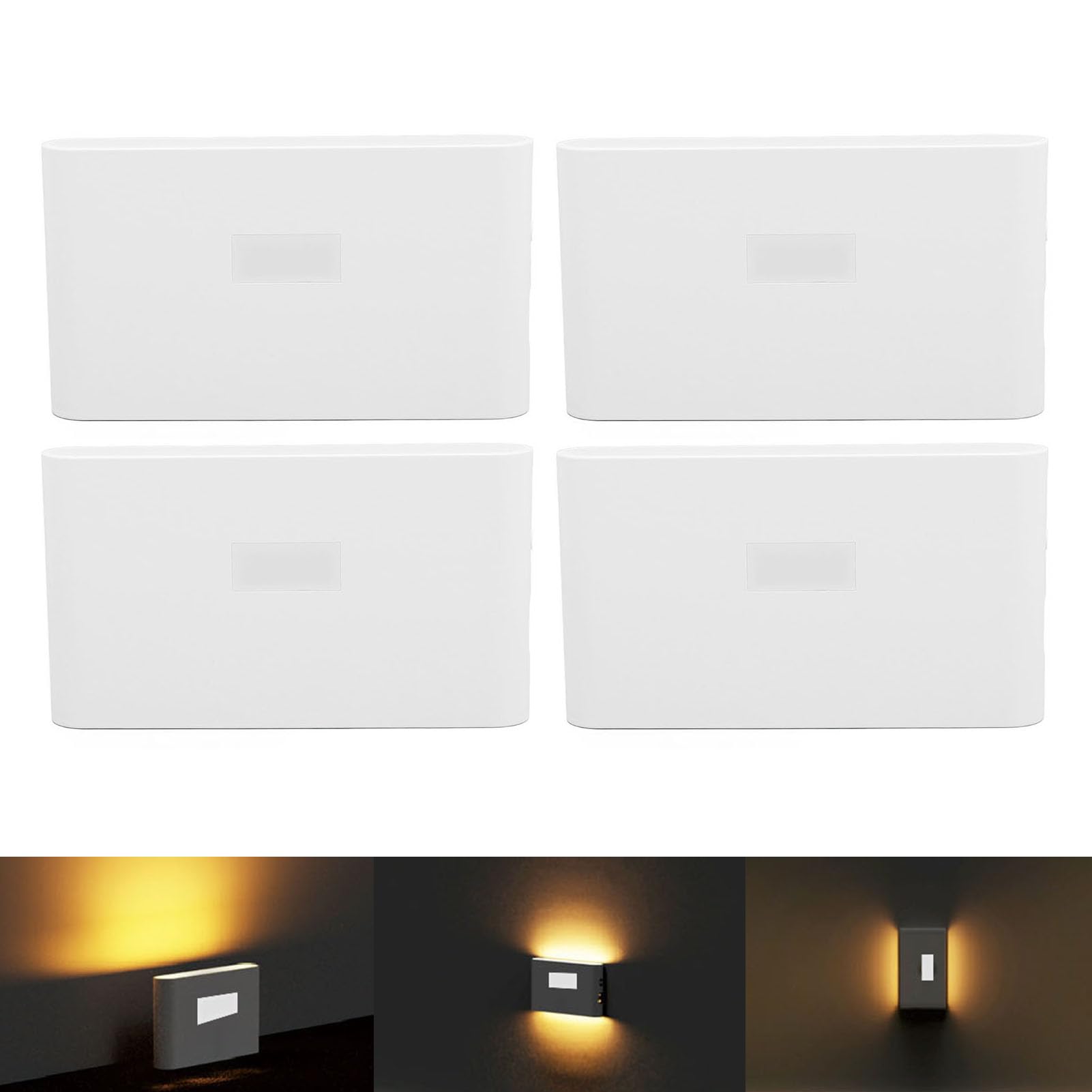 Luz Nocturna LED Magnética con Sensor de Movimiento, Luz Nocturna Inalámbrica Recargable de 2700k para Escaleras de Dormitorio Material: ABS Juego de 4
