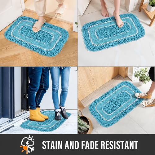 Image of Kuber Industries 24x16 Inches Durable Super Soft Door Mats for Home | Rainy Season Mats for Floor & Footmats for Bedroom, Kitchen & Balcony | Shaggy- Blue & White