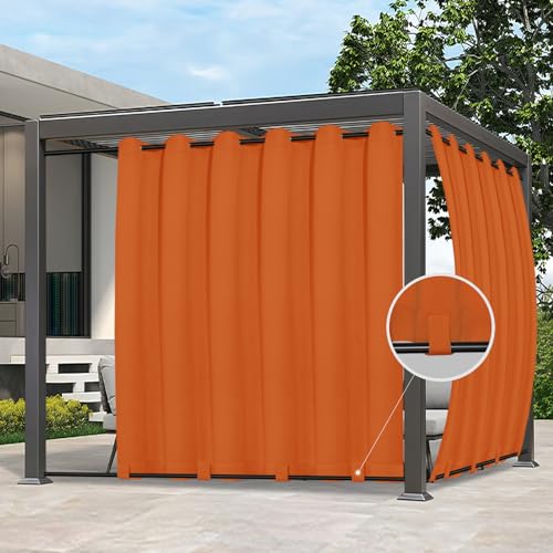 Image of Easy-Going Outdoor Curtains for Patio 1 Panel, 110x84 inch, Orange | Waterproof, Windproof, Weatherproof Privacy Outdoor Curtains for Cabanas Porches and Pergolas, Grommet Top and Tab Bottom