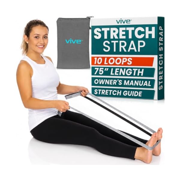 Vive Stretch Strap (75" - 10 Loops) - Leg Stretch Band to Improve Flexibility - Stretching Out Yoga Strap - Exercise and Physical Therapy Belt for Rehab, Pilates and Gymnastics with Guide Book
