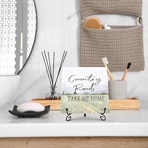 Farmhouse home decor country roads take me home sign with stand cute desk decor inspirational gifts for women men family friends colleagues funny wooden signs for home office desk accessories c30  urban country home decor
